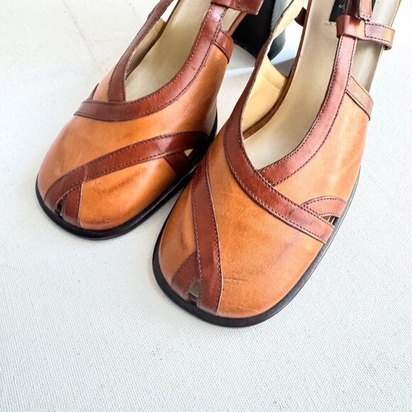 Vintage y2k REAL Shoes Square Toe Block Heel Leather Slingbacks 7 - Picture 11 of 12